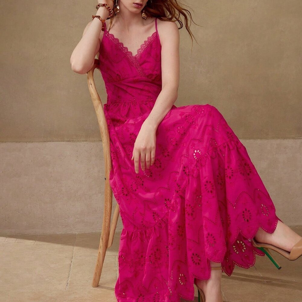 Hot Pink Elegant Women's Ruffle Hem Zipper Dress - Picture 5 of 7